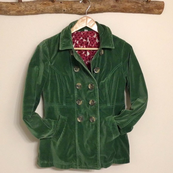 Boden Jackets & Blazers - Host Pick! Boden 8 Green Velvet Double Breasted Button Up Jacket w/floral lining